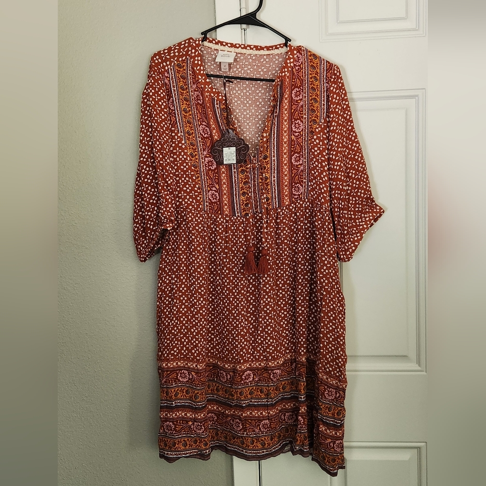 Knox Rose Women's Flutter Elbow Sleeve A Line Dress Size M Clay Orange Boho